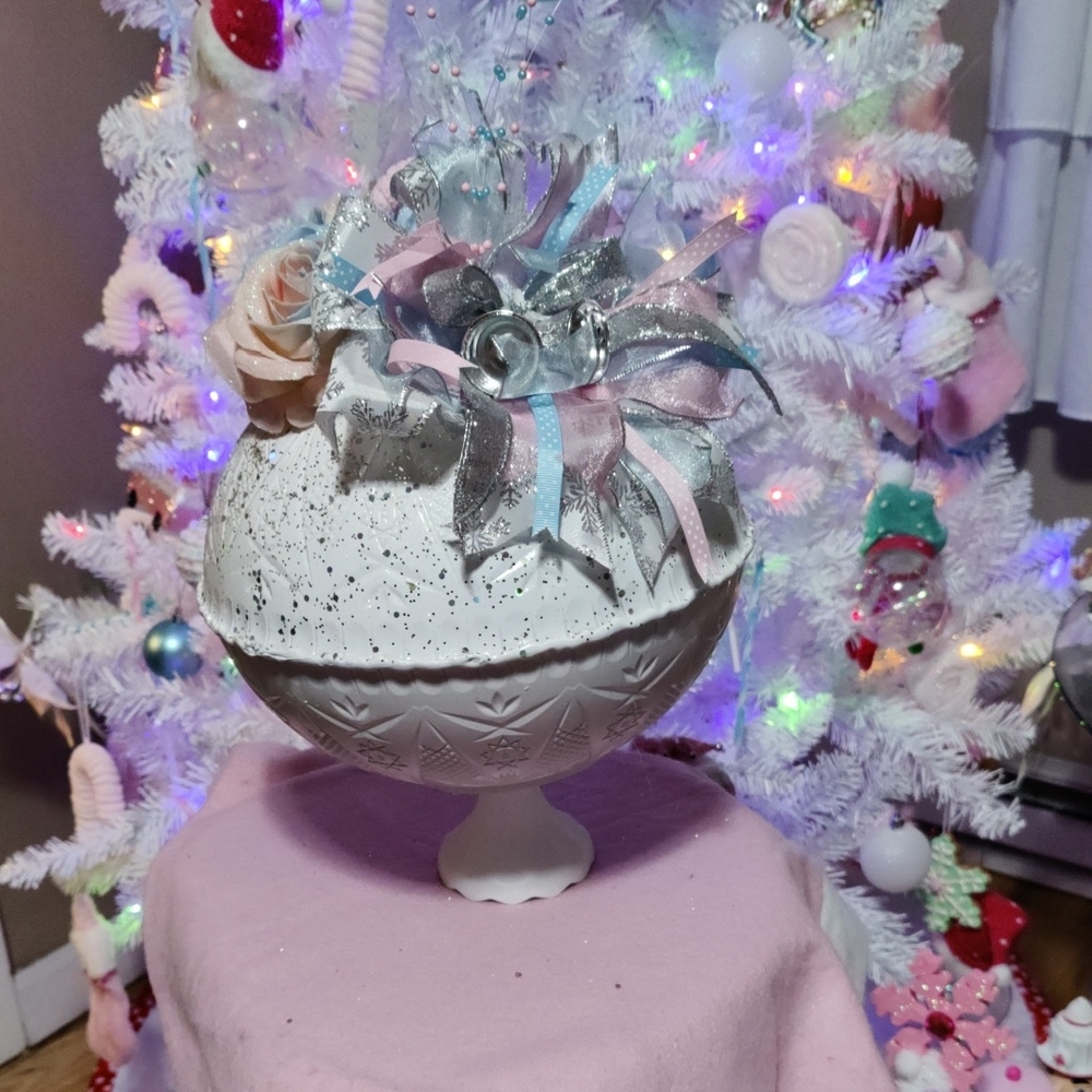 Elegant Holiday Ornament with Silver and Pink Accents